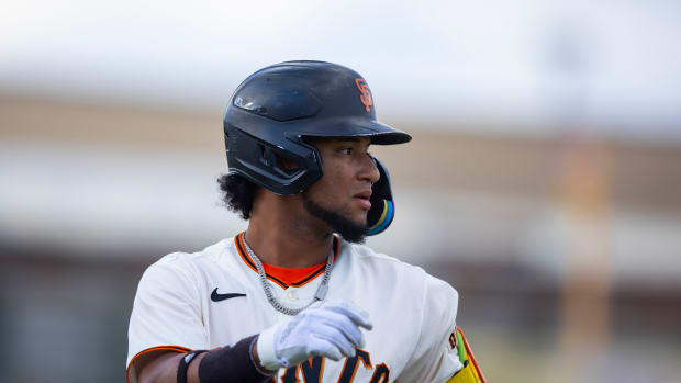 SF Giants prospect Luis Matos running the bases during the Arizona Fall League. (2022)